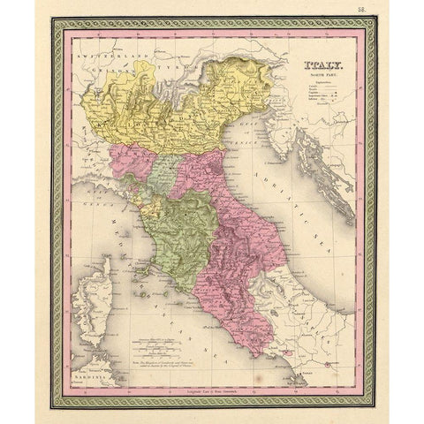 Italy 1849 White Modern Wood Framed Art Print by Vintage Maps