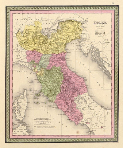 Italy 1849 Black Ornate Wood Framed Art Print with Double Matting by Vintage Maps