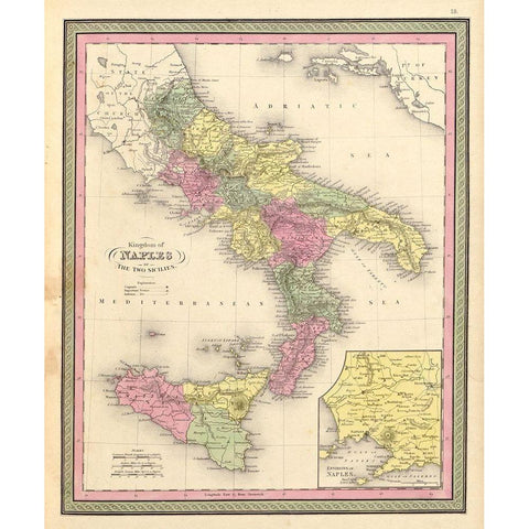 Naples and the Two Sicilies 1849 White Modern Wood Framed Art Print by Vintage Maps