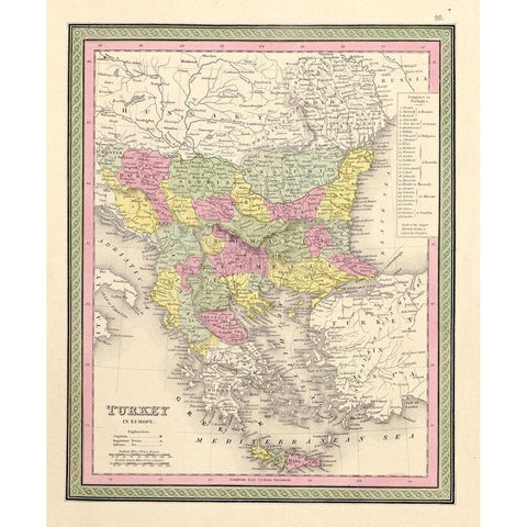 Turkey 1849 Gold Ornate Wood Framed Art Print with Double Matting by Vintage Maps