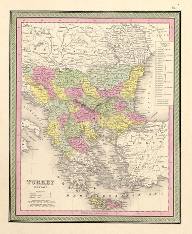 Turkey 1849 White Modern Wood Framed Art Print with Double Matting by Vintage Maps