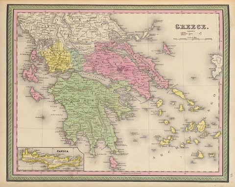 Greece 1849 White Modern Wood Framed Art Print with Double Matting by Vintage Maps