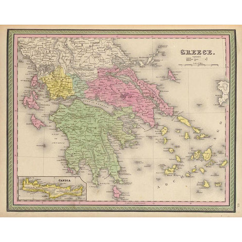 Greece 1849 Black Modern Wood Framed Art Print with Double Matting by Vintage Maps