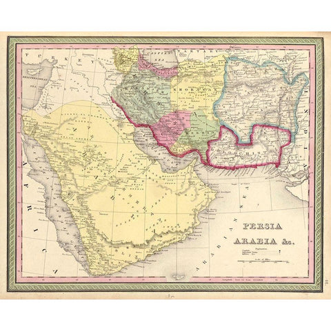 Persia and Arabia 1849 Black Modern Wood Framed Art Print with Double Matting by Vintage Maps