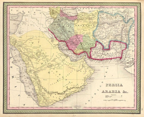 Persia and Arabia 1849 Black Ornate Wood Framed Art Print with Double Matting by Vintage Maps