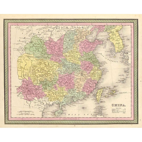 China 1849 Black Modern Wood Framed Art Print with Double Matting by Vintage Maps