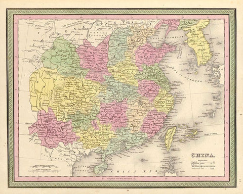 China 1849 White Modern Wood Framed Art Print with Double Matting by Vintage Maps