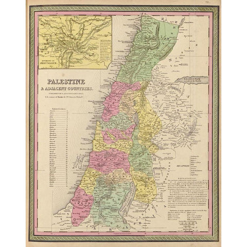 Palestine and Adjacent Countries 1849 White Modern Wood Framed Art Print by Vintage Maps