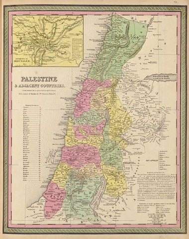 Palestine and Adjacent Countries 1849 White Modern Wood Framed Art Print with Double Matting by Vintage Maps