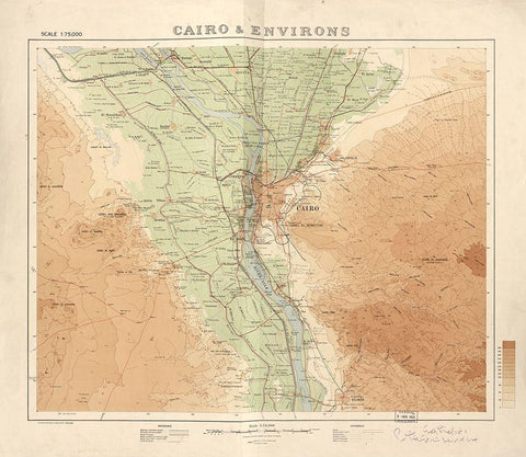 Cairo and Its Environs 1925 Black Ornate Wood Framed Art Print with Double Matting by Vintage Maps