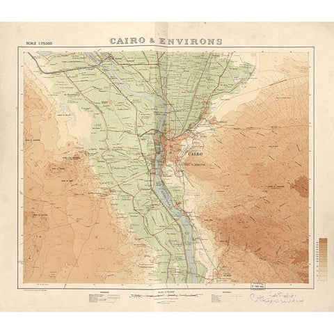 Cairo and Its Environs 1925 Black Modern Wood Framed Art Print with Double Matting by Vintage Maps