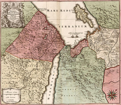 Egypt Syria and Arabia 1700 Black Ornate Wood Framed Art Print with Double Matting by Vintage Maps