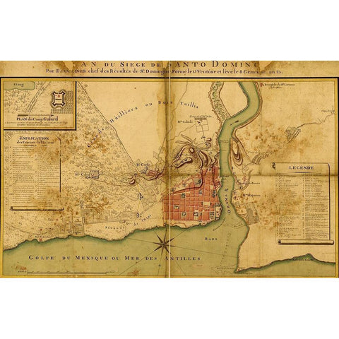 Siege of Santo Domingo 1895 Black Modern Wood Framed Art Print with Double Matting by Vintage Maps