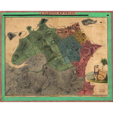 Rio De Janiero Capital do Brazil 1831 White Modern Wood Framed Art Print by Vintage Maps