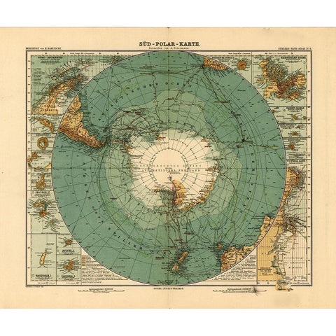 Map of the South Pole Antarctica 1912 Gold Ornate Wood Framed Art Print with Double Matting by Vintage Maps