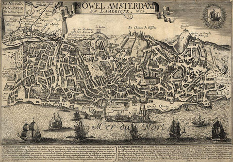 New Amsterdam in the Americas 1672 White Modern Wood Framed Art Print with Double Matting by Vintage Maps