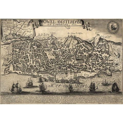 New Amsterdam in the Americas 1672 Gold Ornate Wood Framed Art Print with Double Matting by Vintage Maps