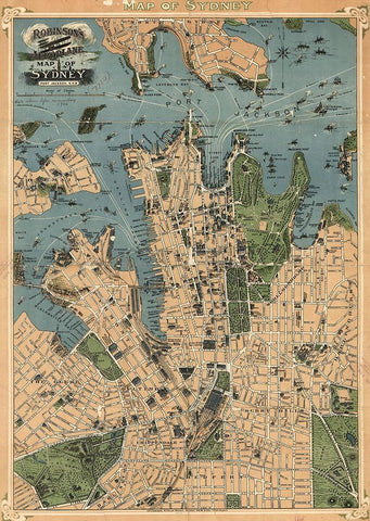 Aeroplane map of Sydney Australia 1922 Black Ornate Wood Framed Art Print with Double Matting by Vintage Maps