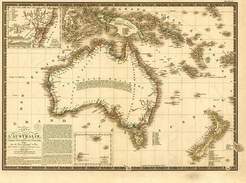 Australia 1826 Black Ornate Wood Framed Art Print with Double Matting by Vintage Maps