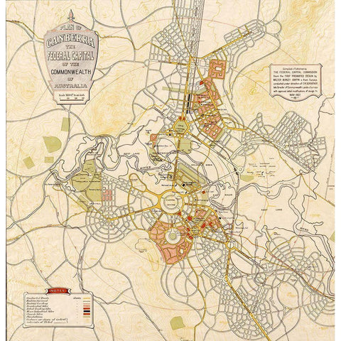 Canberra Australia 1927 White Modern Wood Framed Art Print by Vintage Maps