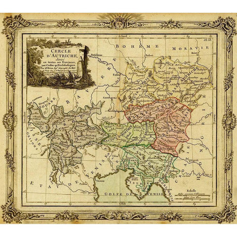 Holy Roman Empire and Austria 1792 Gold Ornate Wood Framed Art Print with Double Matting by Vintage Maps