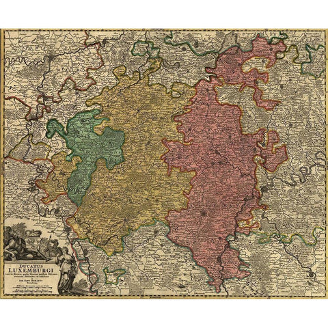 Duchy of Luxemburg 1700 Black Modern Wood Framed Art Print with Double Matting by Vintage Maps