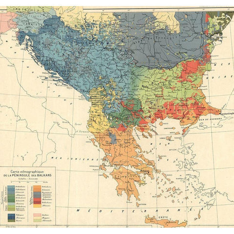 Ethnographic Map of the Balkan Peninsula 1918 Gold Ornate Wood Framed Art Print with Double Matting by Vintage Maps