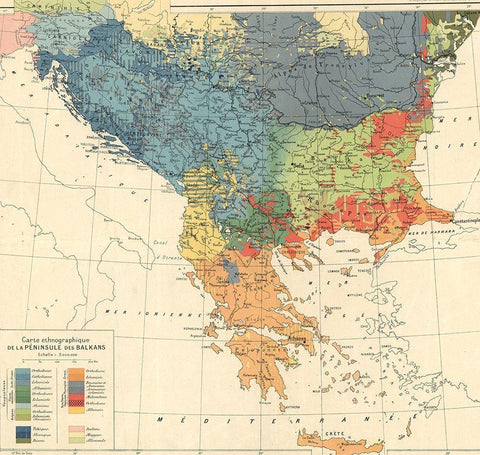 Ethnographic Map of the Balkan Peninsula 1918 White Modern Wood Framed Art Print with Double Matting by Vintage Maps