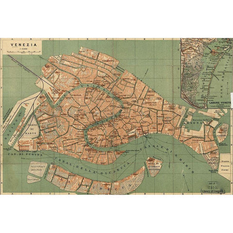 Venice Venezia 1886 White Modern Wood Framed Art Print by Vintage Maps