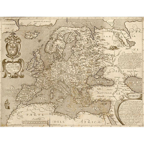 Europe Black Modern Wood Framed Art Print with Double Matting by Vintage Maps