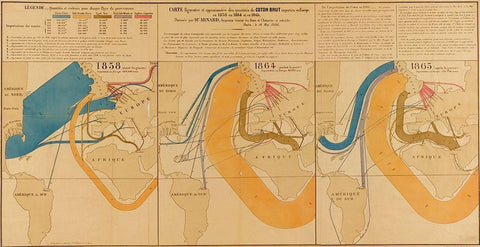 Trade in Raw Cotton from Europe to the USA White Modern Wood Framed Art Print with Double Matting by Vintage Maps