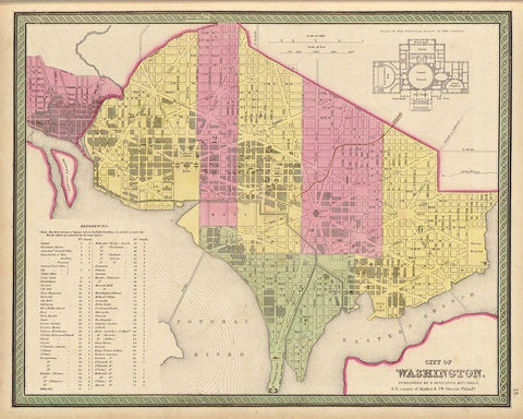 Washington DC City Plan 1849 White Modern Wood Framed Art Print with Double Matting by Vintage Maps