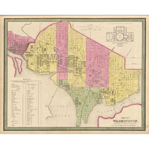 Washington DC City Plan 1849 Gold Ornate Wood Framed Art Print with Double Matting by Vintage Maps