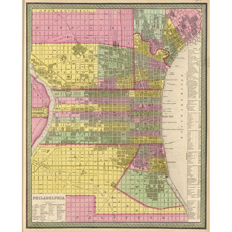 City of Philadelphia 1849 Black Modern Wood Framed Art Print with Double Matting by Vintage Maps