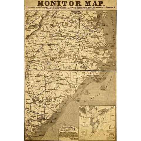 Eastern Seaboard in 1863 Gold Ornate Wood Framed Art Print with Double Matting by Vintage Maps