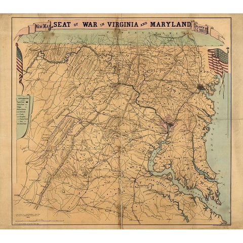 Seat of War Virginia and Maryland 1863 Gold Ornate Wood Framed Art Print with Double Matting by Vintage Maps