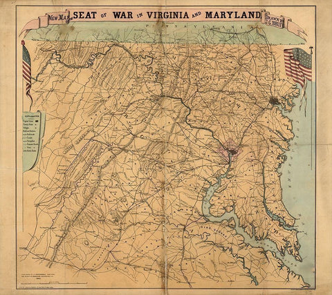 Seat of War Virginia and Maryland 1863 White Modern Wood Framed Art Print with Double Matting by Vintage Maps