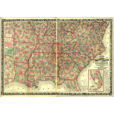 Southern States  White Modern Wood Framed Art Print by Vintage Maps