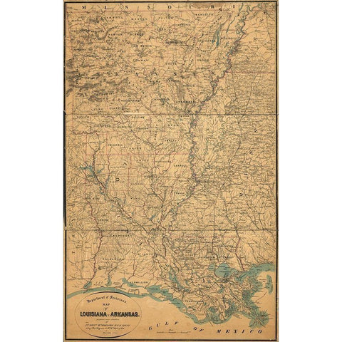 Louisiana and Arkansas Black Modern Wood Framed Art Print with Double Matting by Vintage Maps