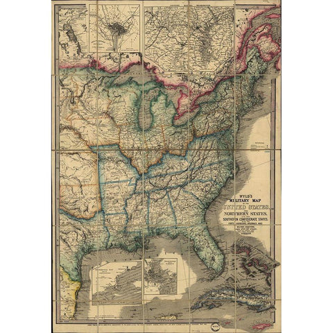 Military Map of the United states 1861 White Modern Wood Framed Art Print by Vintage Maps