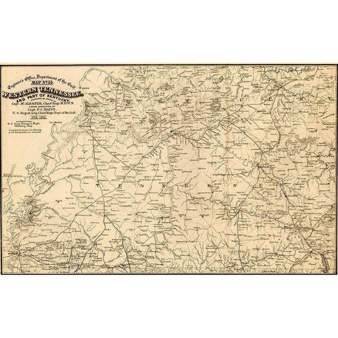 Western Tennessee and Part of Kentucky 1865 Gold Ornate Wood Framed Art Print with Double Matting by Vintage Maps