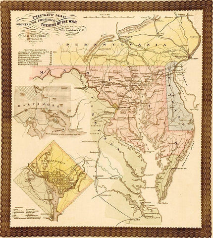 Pocket Map of the Probable Theatre of War 1861 White Modern Wood Framed Art Print with Double Matting by Vintage Maps