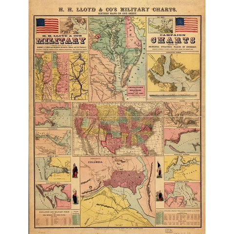 Campaign military charts showing the principal strategic places 1861 Black Modern Wood Framed Art Print with Double Matting by Vintage Maps