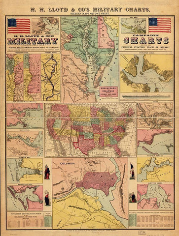 Campaign military charts showing the principal strategic places 1861 White Modern Wood Framed Art Print with Double Matting by Vintage Maps