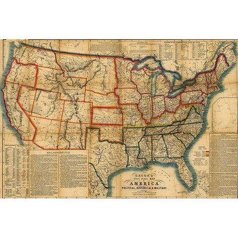 US In the Civil War Period 1863 White Modern Wood Framed Art Print by Vintage Maps