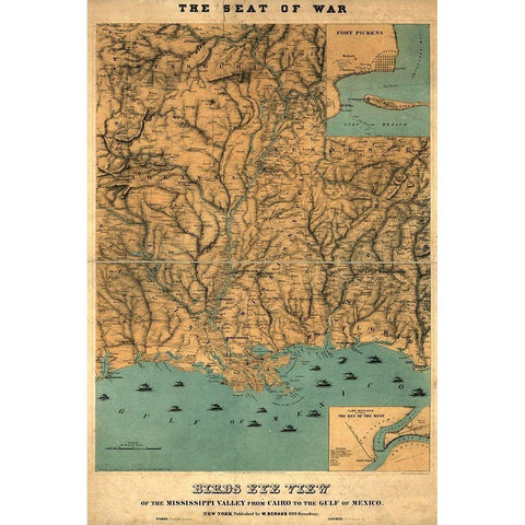 Birds eye view of the Mississippi Valley from Cairo to the Gulf of Mexico 1861 Black Modern Wood Framed Art Print with Double Matting by Vintage Maps