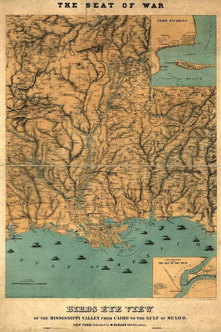 Birds eye view of the Mississippi Valley from Cairo to the Gulf of Mexico 1861 Black Ornate Wood Framed Art Print with Double Matting by Vintage Maps