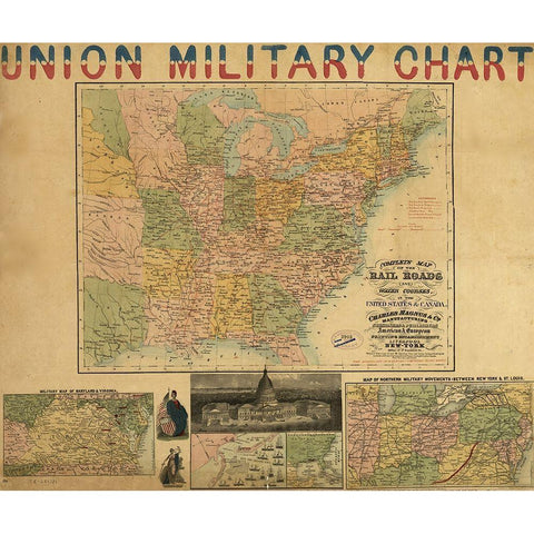 Union Military Chart 1861 Black Modern Wood Framed Art Print with Double Matting by Vintage Maps