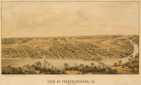 Fredericksburg aerial view 1863 White Modern Wood Framed Art Print with Double Matting by Vintage Maps