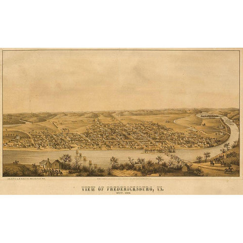 Fredericksburg aerial view 1863 White Modern Wood Framed Art Print by Vintage Maps